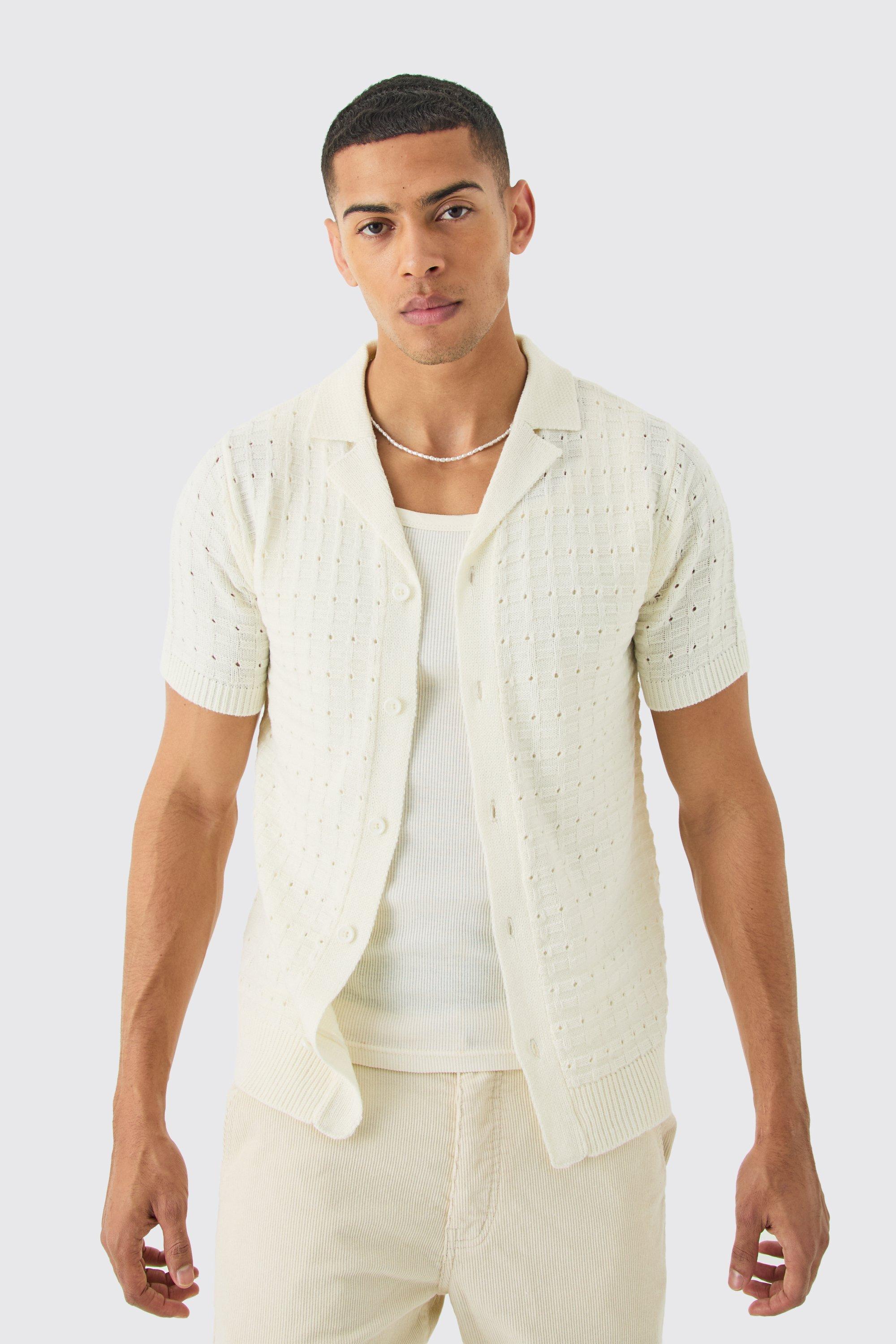 Open Stitch Button Down Knitted Shirt