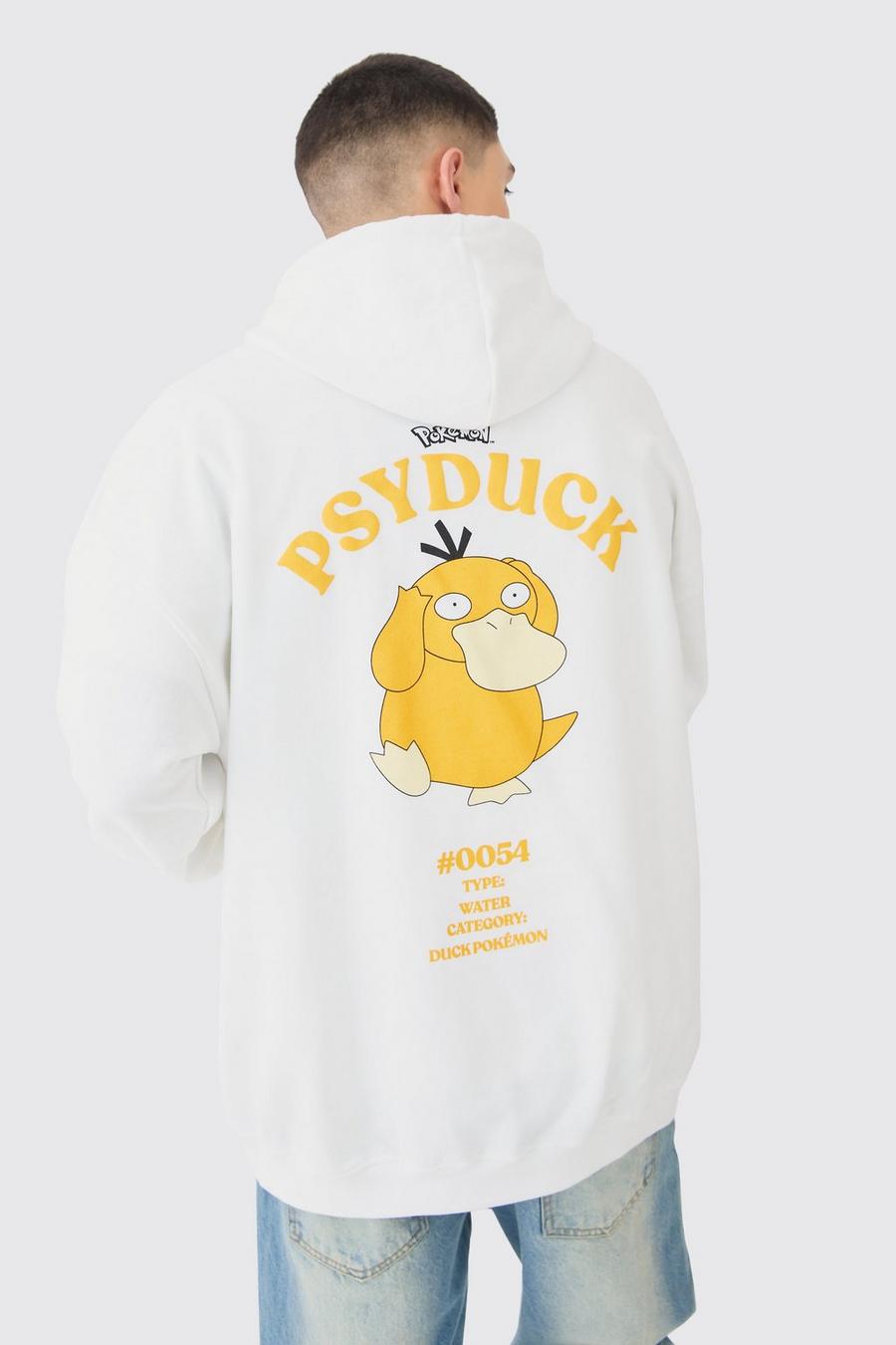 White Oversized  Pokemon Psyduck License Hoodie image number 1