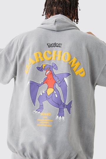 Charcoal Grey Oversized Washed Pokemon Garchomp License Hoodie