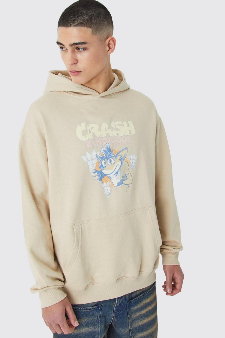 Sweat à capuche oversize à imprimé Crash Bandicoot, Sand