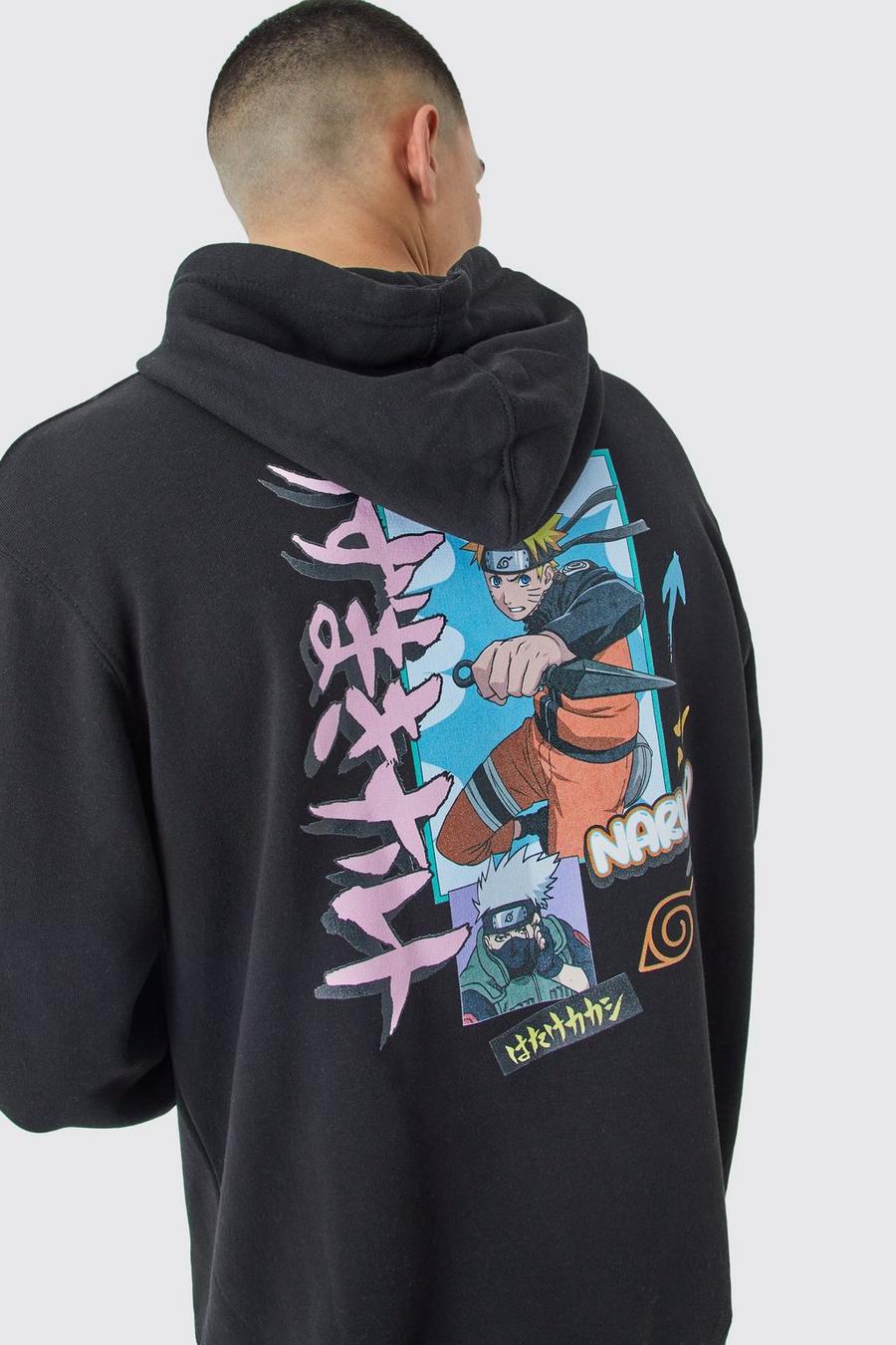 Black Naruto Anime Oversize hoodie med tryck image number 1