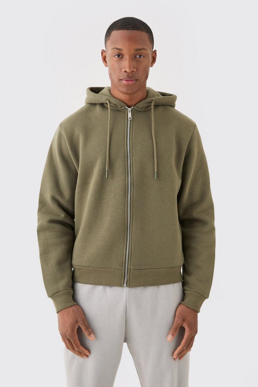 Olive green Boxy Fit Zip Through Hoodie