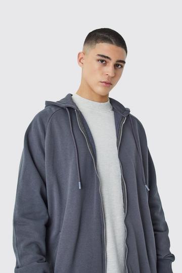 Oversized Zip Through Lightweight Hoodie charcoal