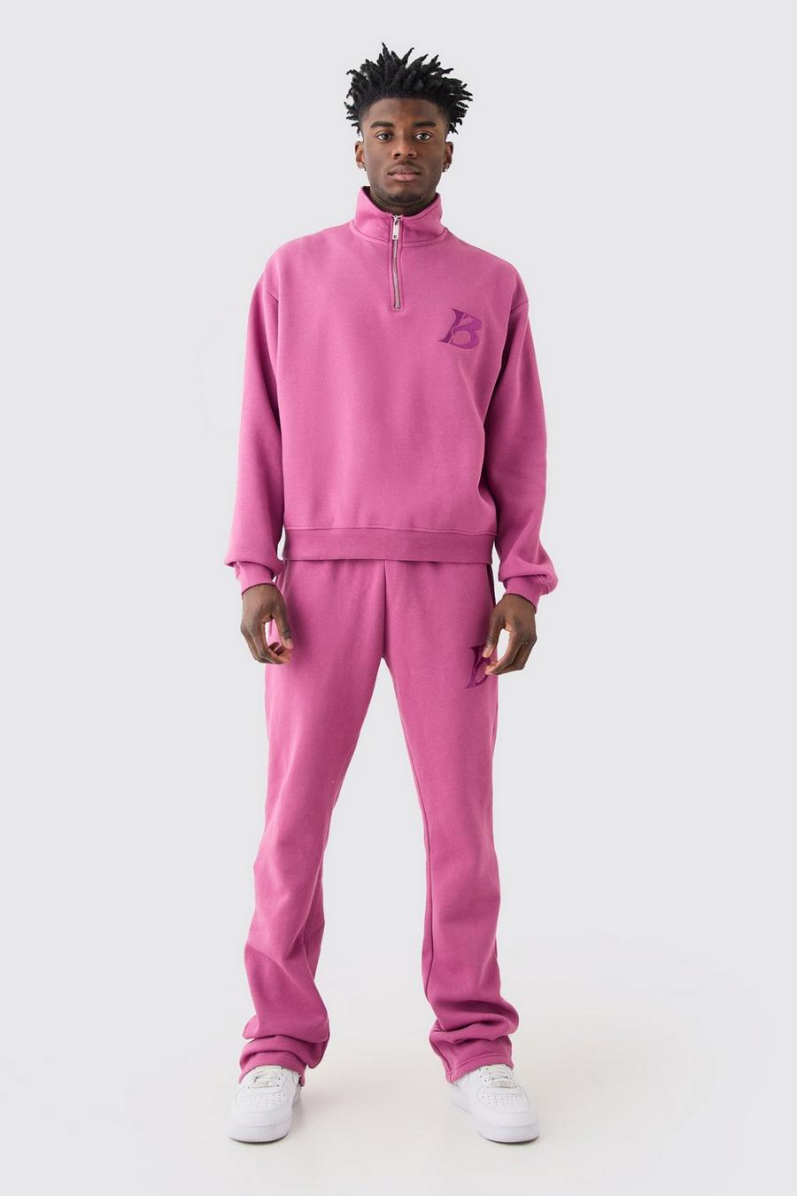 Berry Oversized Boxy B 1/4 Zip Stacked Tracksuit image number 1