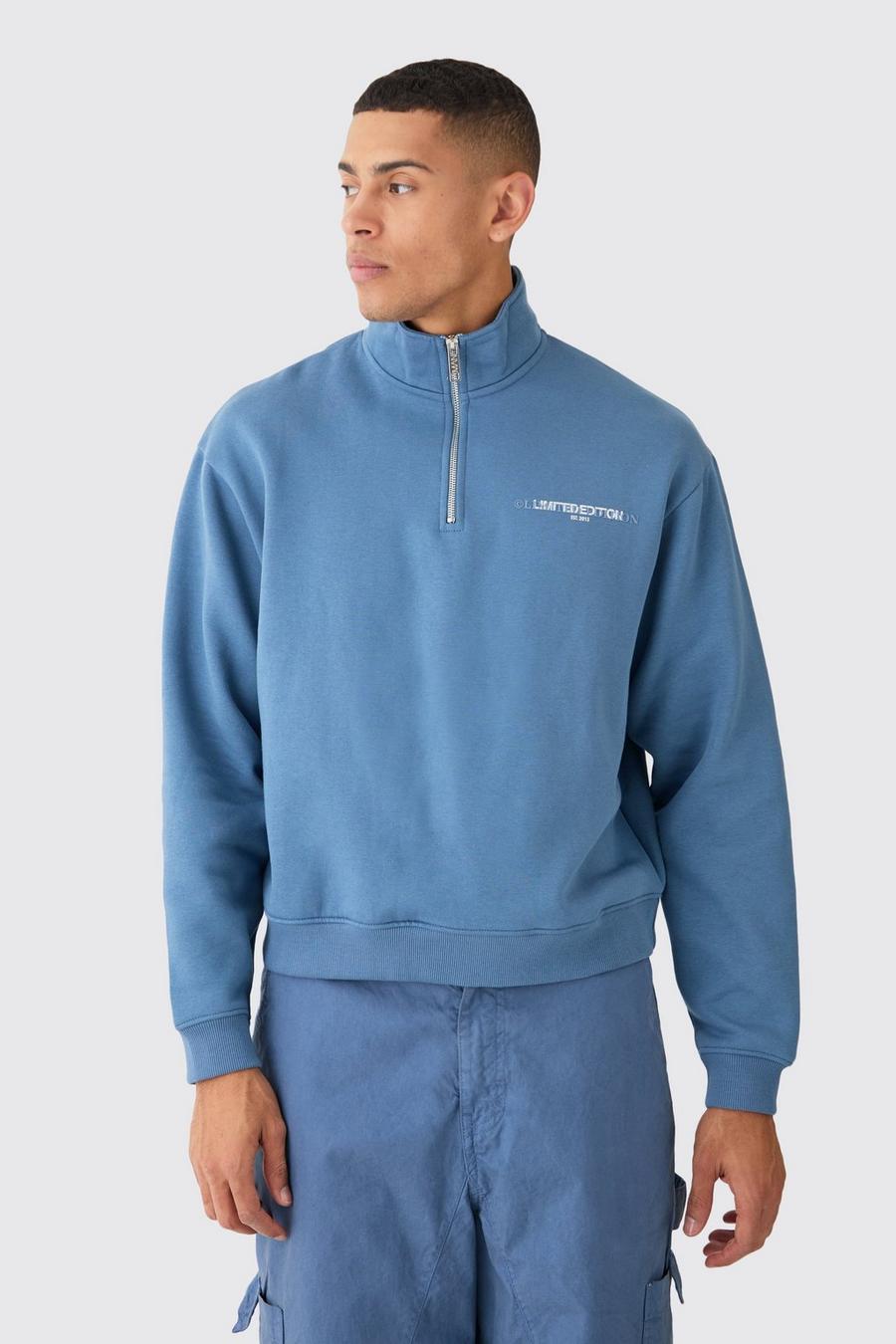 Kastiges Oversize Limited Sweatshirt mit 1/4 Reißverschluss, Dusty blue