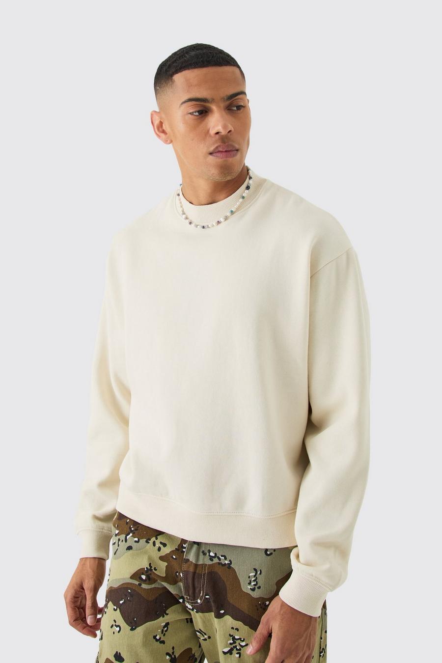 Beige Oversize sweatshirt med hög halsmudd image number 1