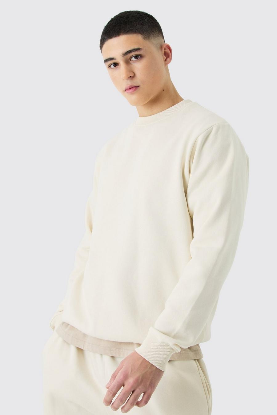 Beige Basic Sweatshirt med rund hals image number 1
