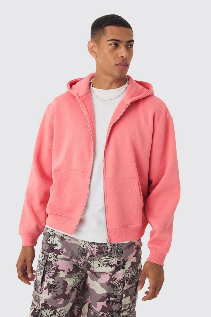 Coral Oversized Boxy Zip Through Hoodie  image number 1