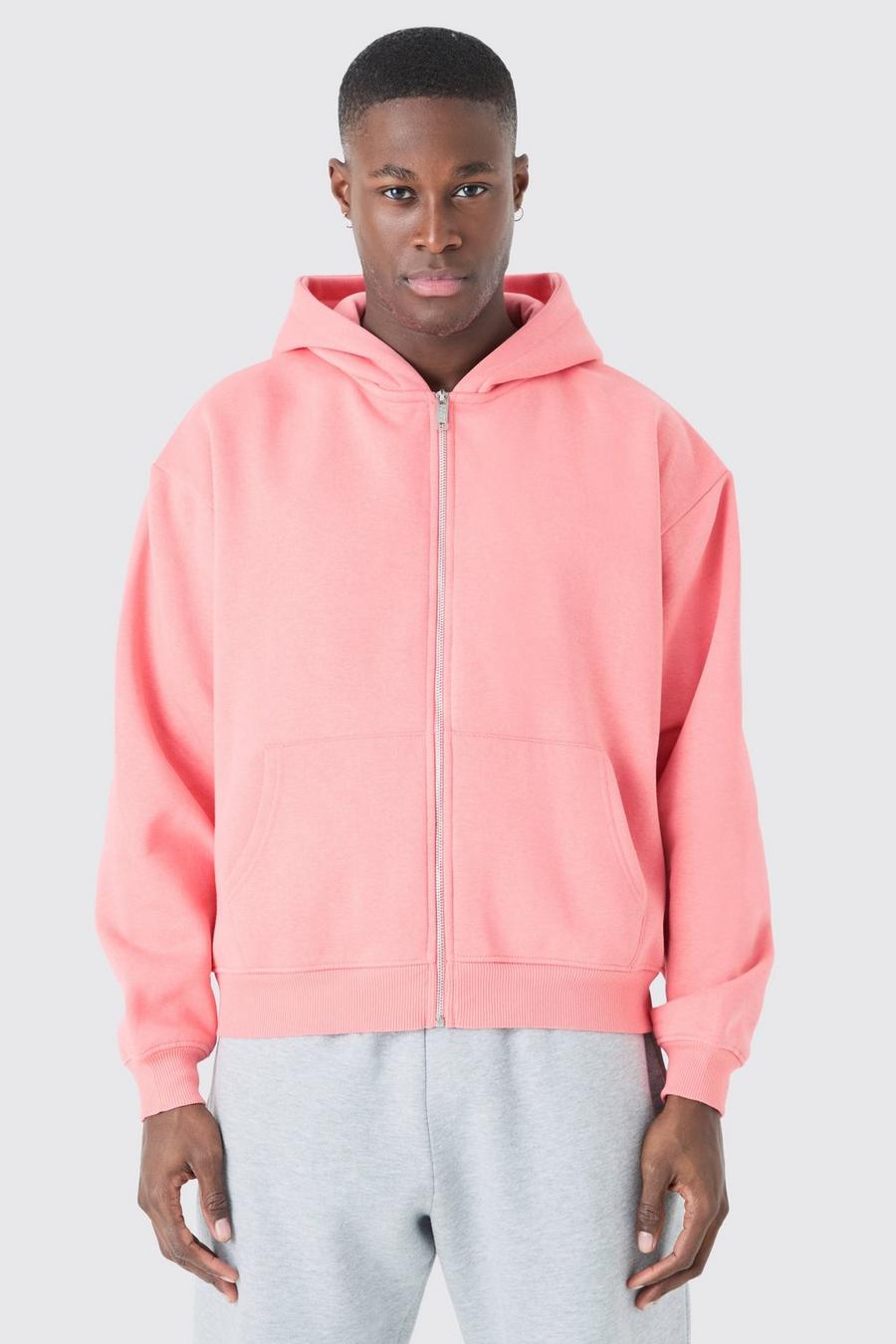 Coral Oversized Boxy Zip Through Hoodie 