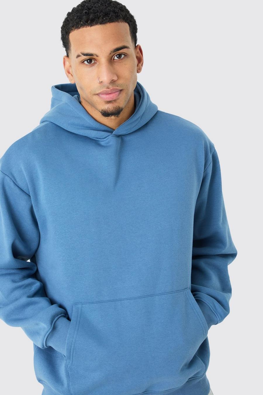 Blue Oversized Basic Over The Head Hoodie image number 1