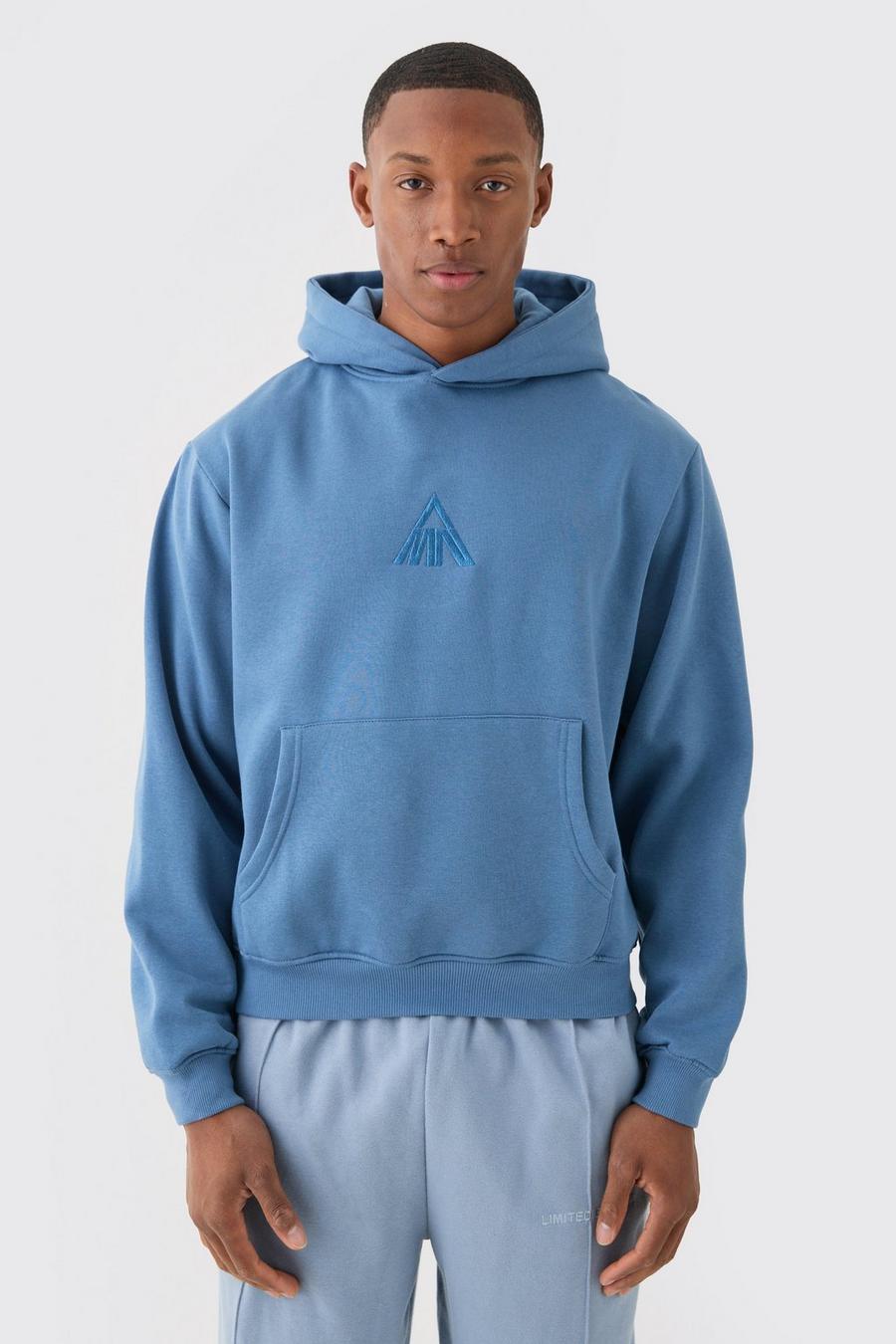 Dusty blue MAN Hoodie i boxig modell image number 1