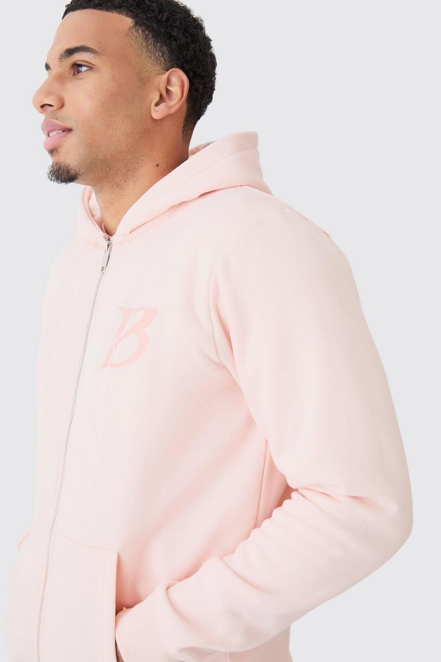 Felpa Basic con zip e cappuccio, Pastel pink image number 1