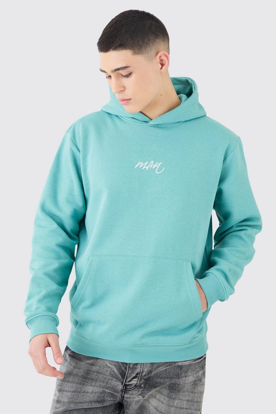 Teal Man Over The Head Basic Hoodie image number 1