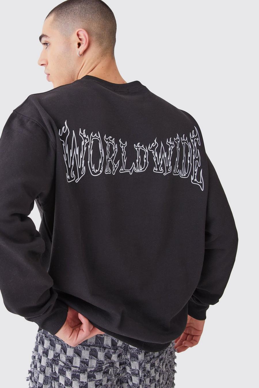 Black Worldwide Oversize sweatshirt med grafiskt tryck image number 1