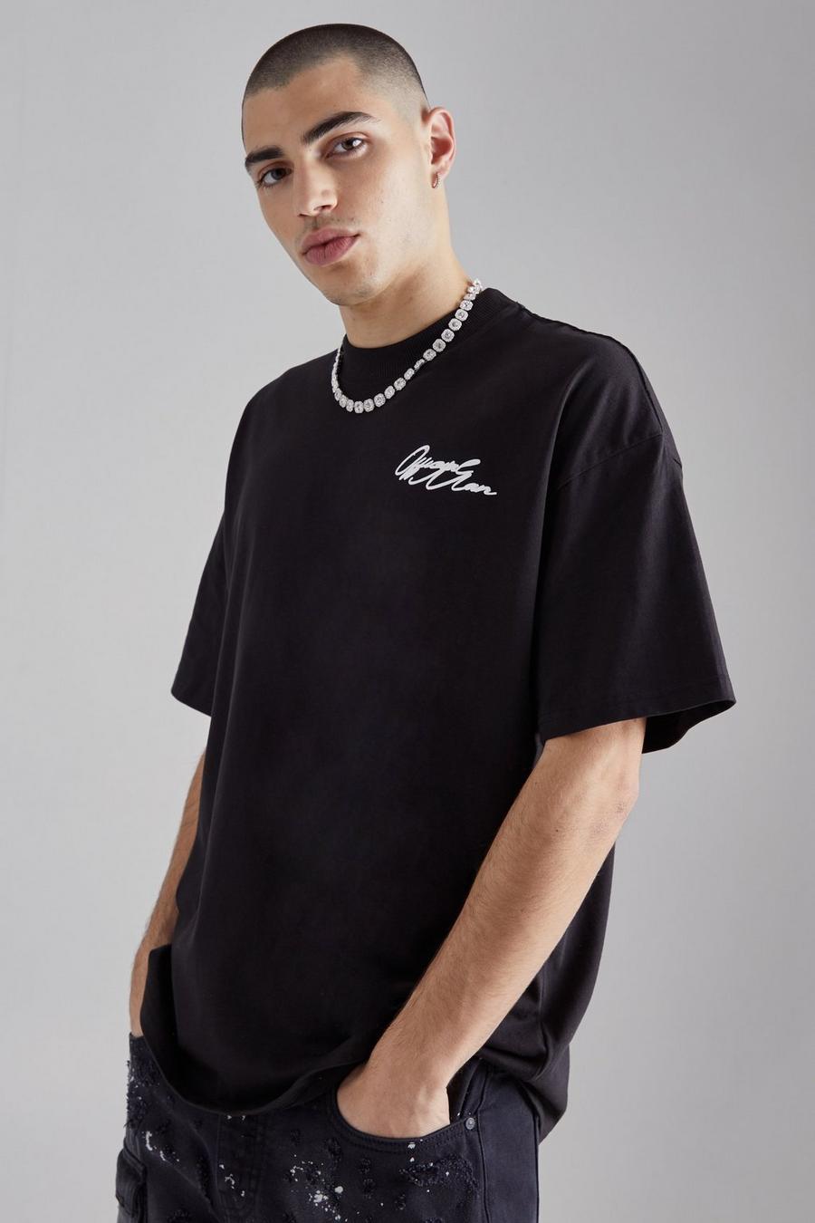 Camiseta oversize MAN gruesa con estampado gráfico en relieve, Black image number 1