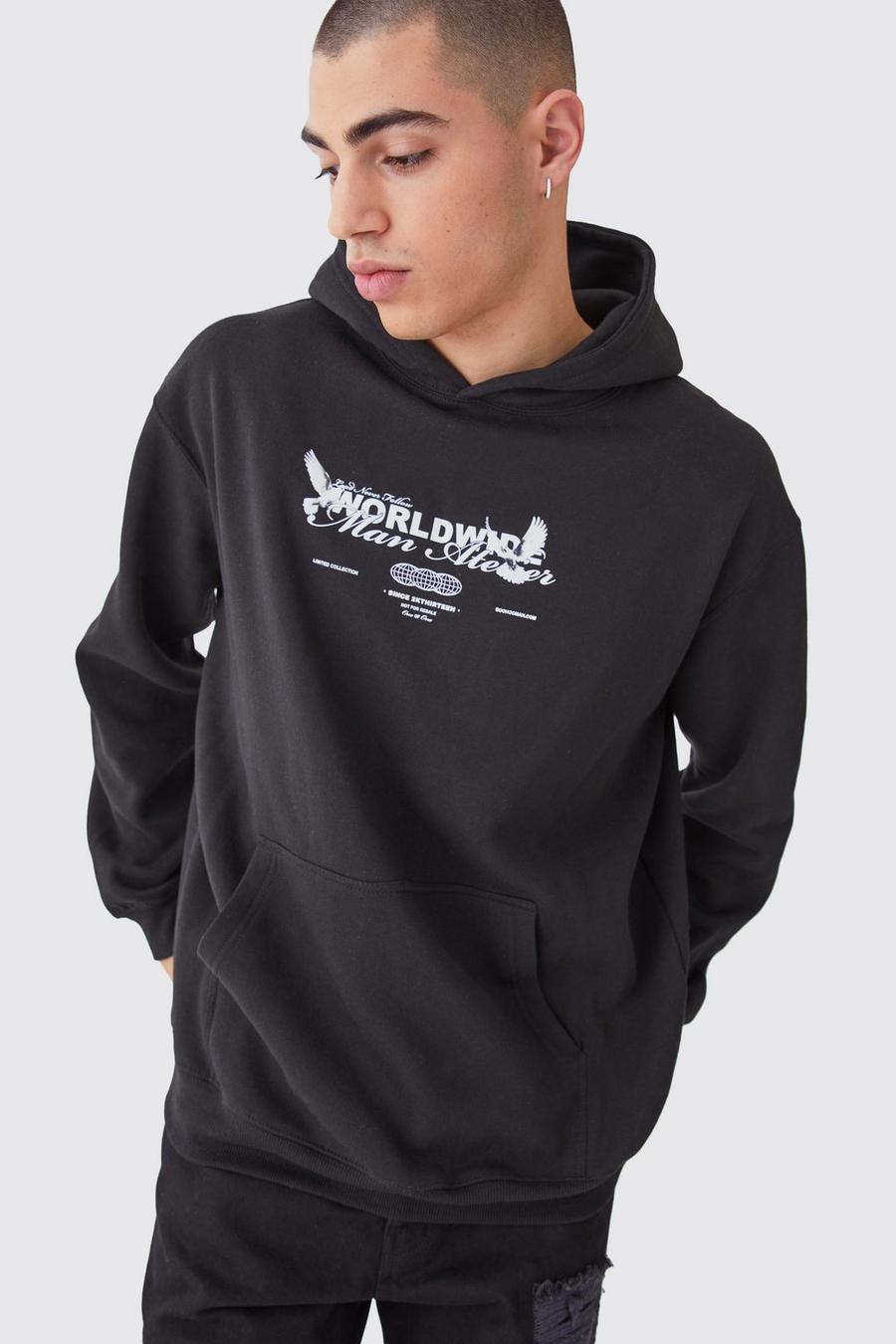 Black Worldwide Oversize hoodie med grafiskt tryck