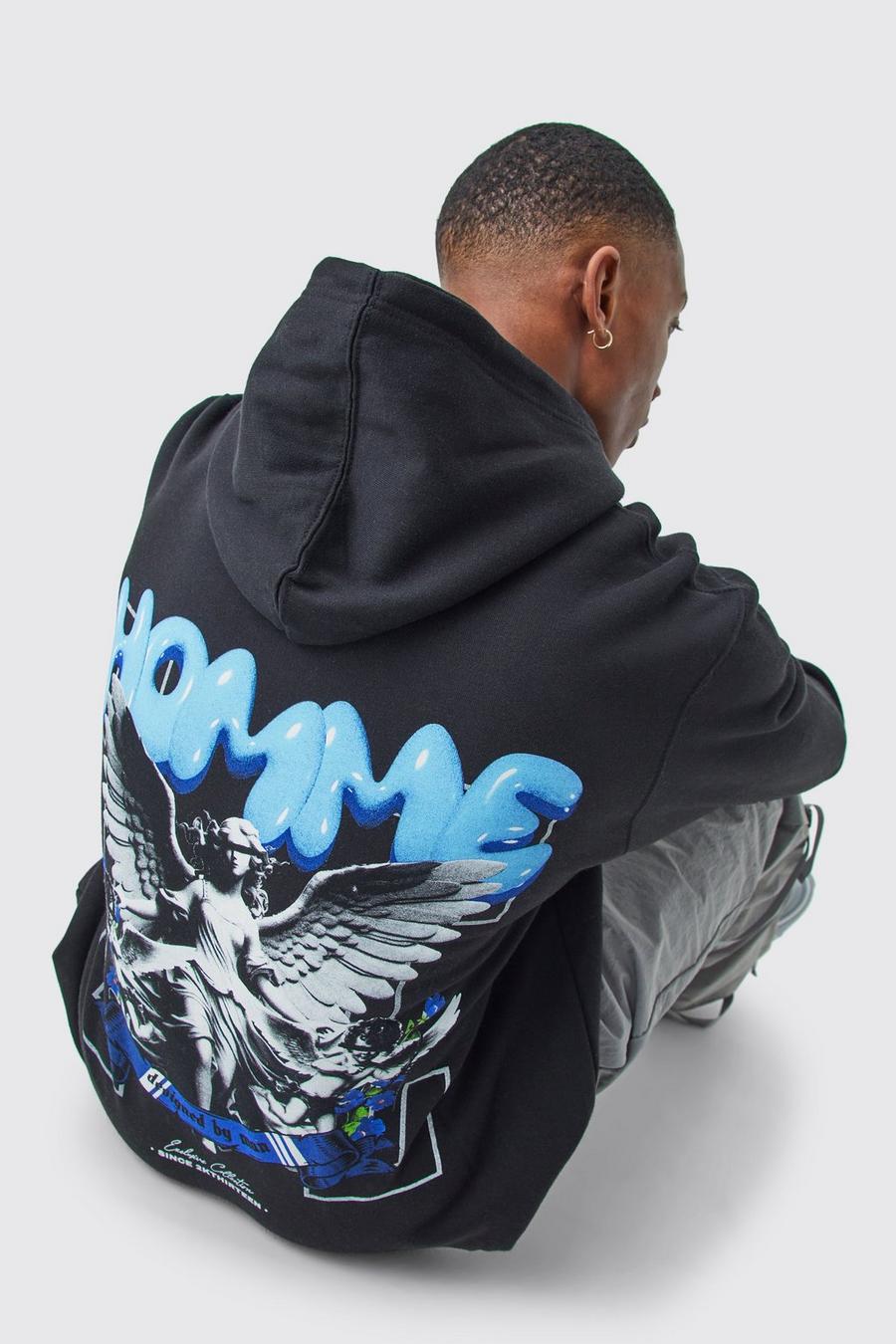 Black Oversized Homme Angel Graphic Hoodie image number 1