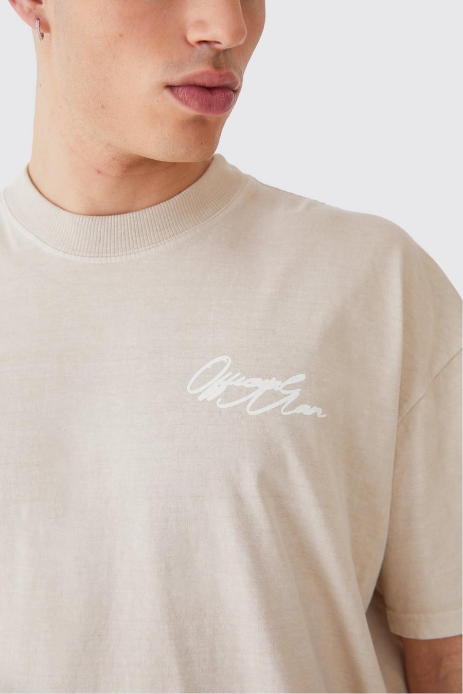 Oversize T-Shirt mit Man-Print, Stone