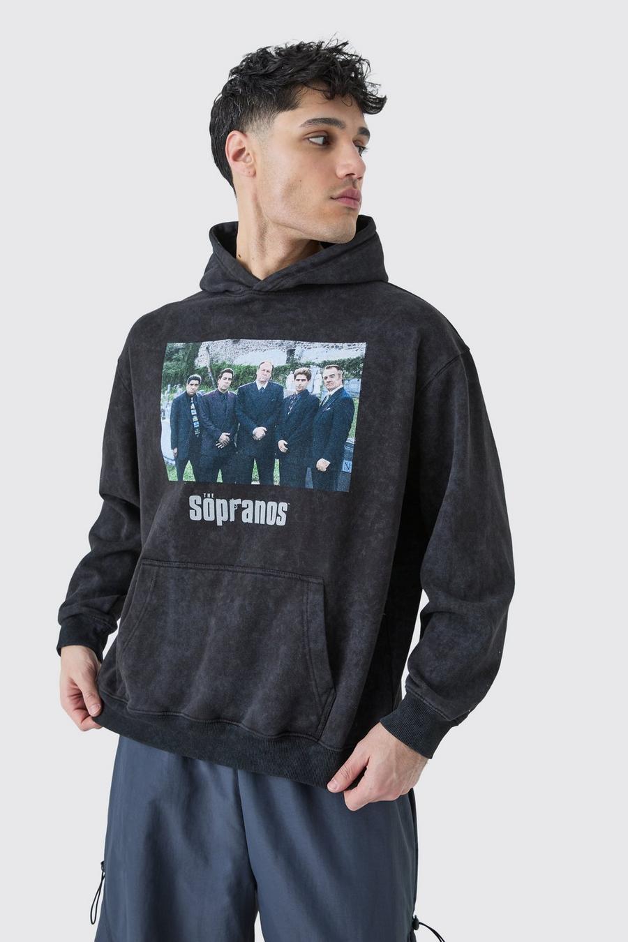 Charcoal Oversized Washed Sopranos License Hoodie image number 1