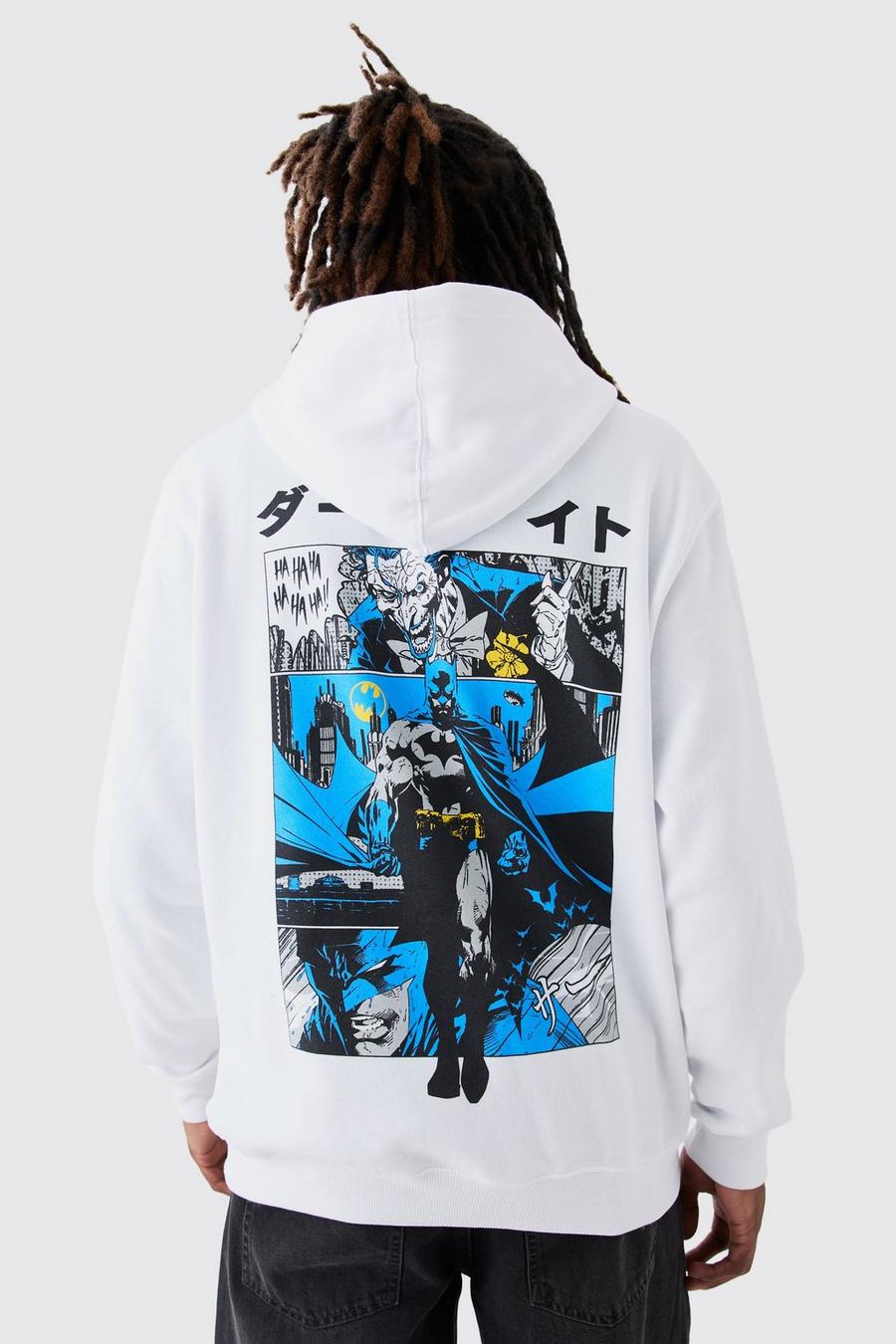 Sudadera oversize con capucha y estampado de cómic de Batman, White image number 1