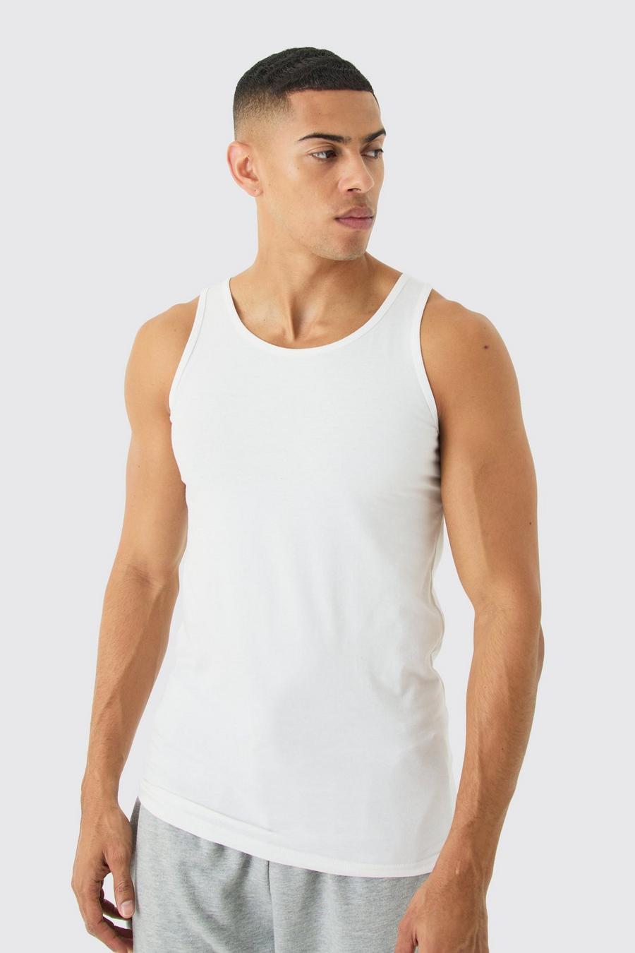 White Muscle Fit Vest  image number 1
