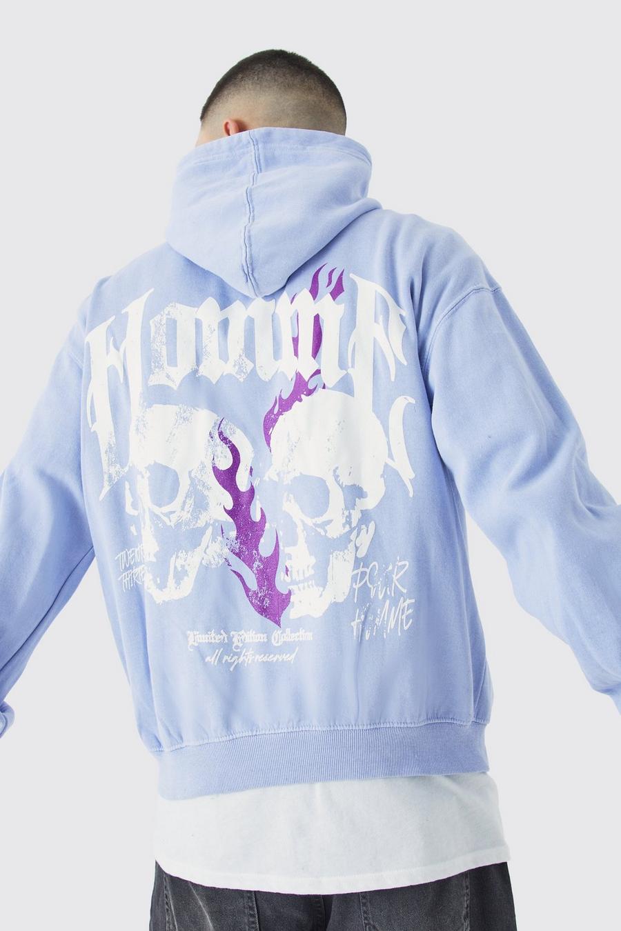 Lilac Oversized Washed Skull Graphic Hoodie  image number 1