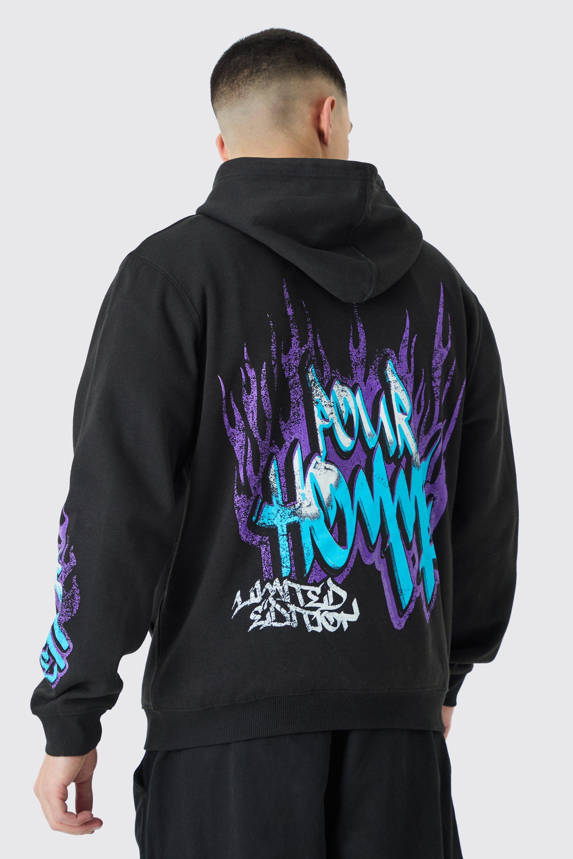 Zip Through Graffiti Flame Hoodie