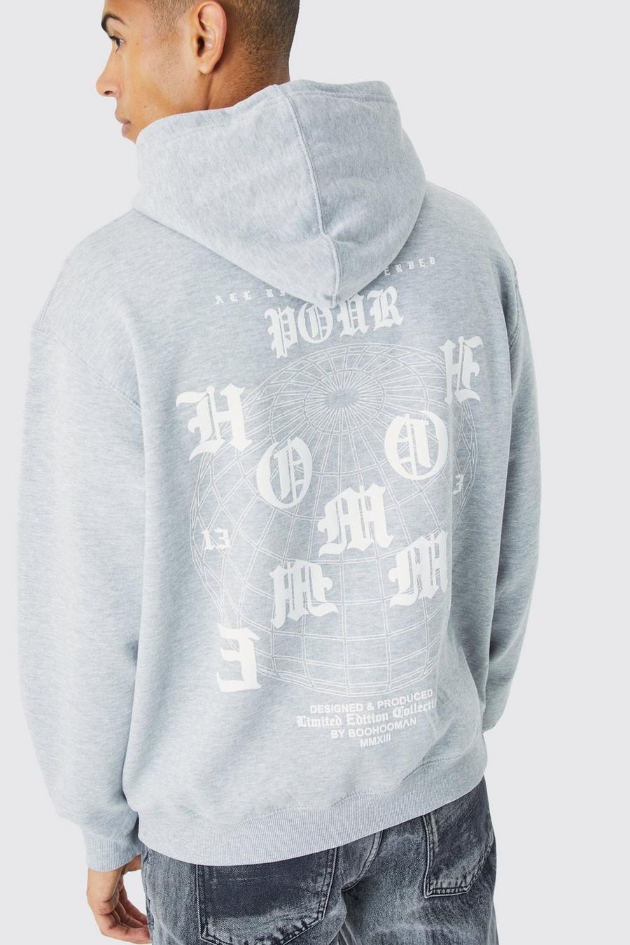 Grey marl Oversized Homme Graphic Hoodie  image number 1