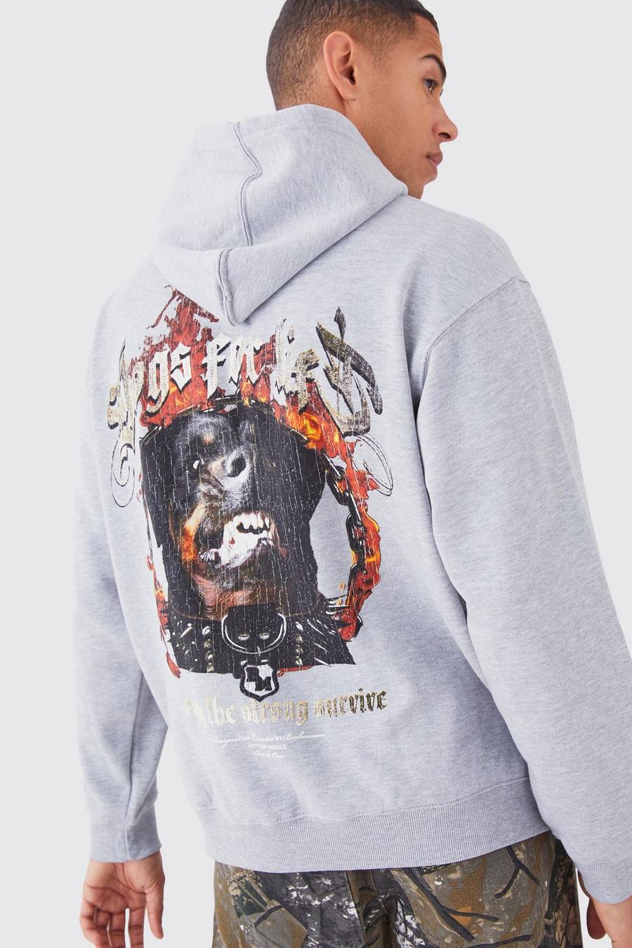 Grey marl Oversized Dog Graphic Hoodie  image number 1