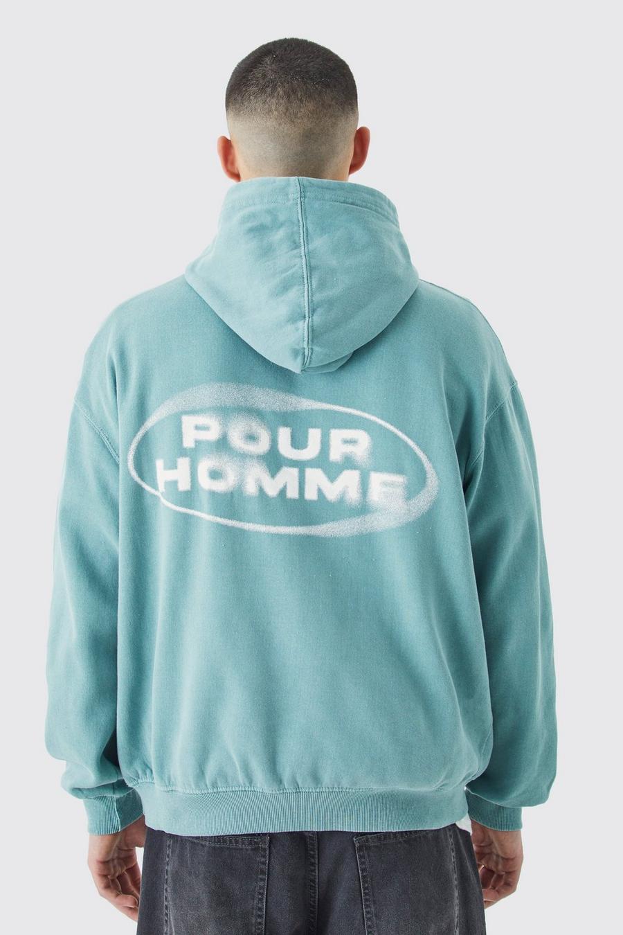 Sage Oversized Overdye Pour Homme Graphic Hoodie 