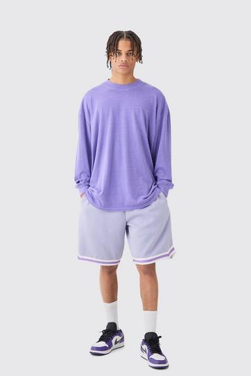 Lilac Purple Oversized Mid Length Jersey Tape Basketball Short