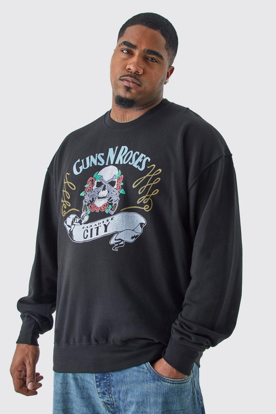 Plus Sweatshirt mit lizenziertem Guns N Roses Print, Black