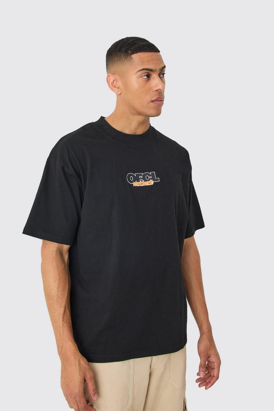 Black Oversized Extended Neck OFCL T-shirt image number 1