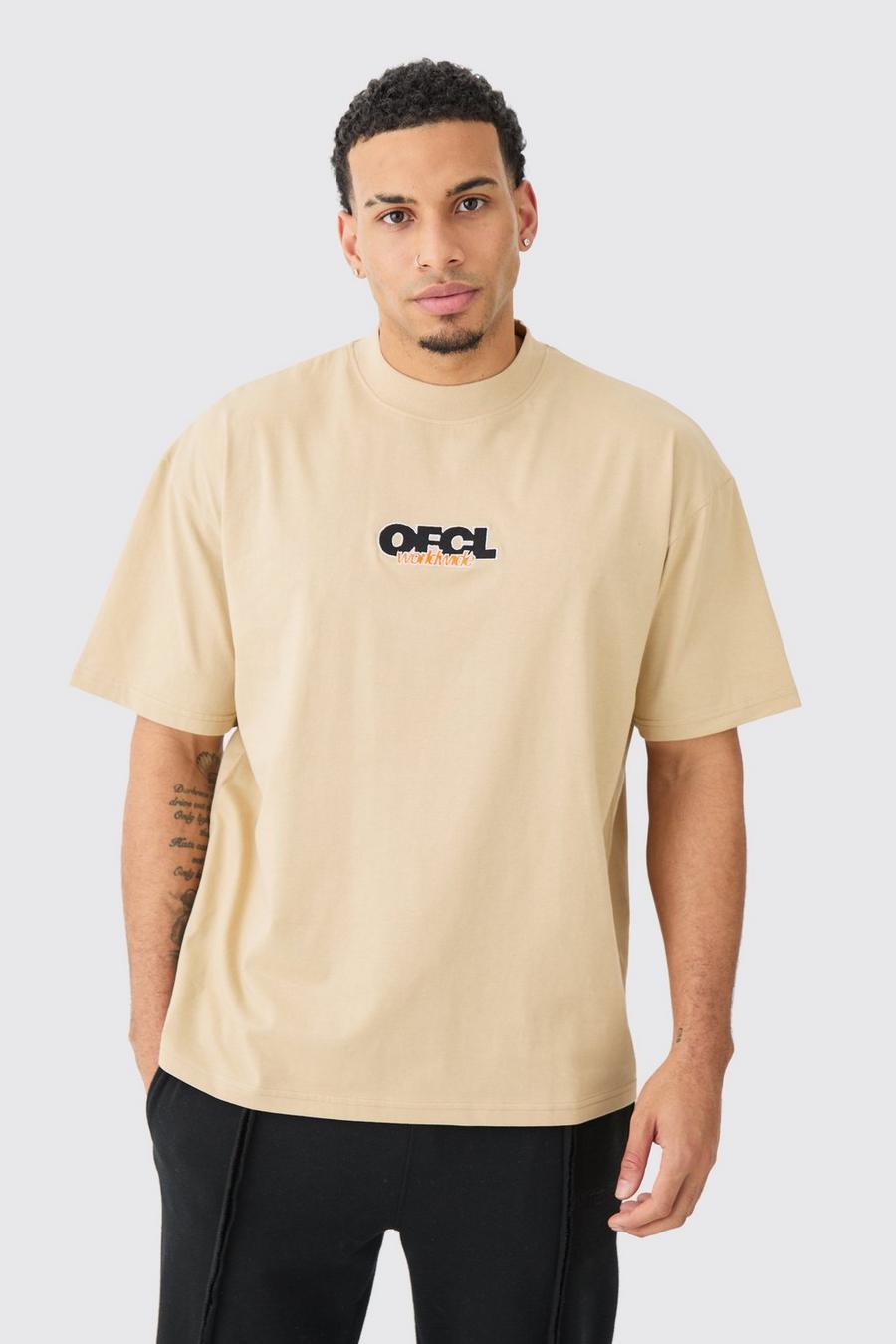T-shirt oversize Ofcl con girocollo esteso, Sand