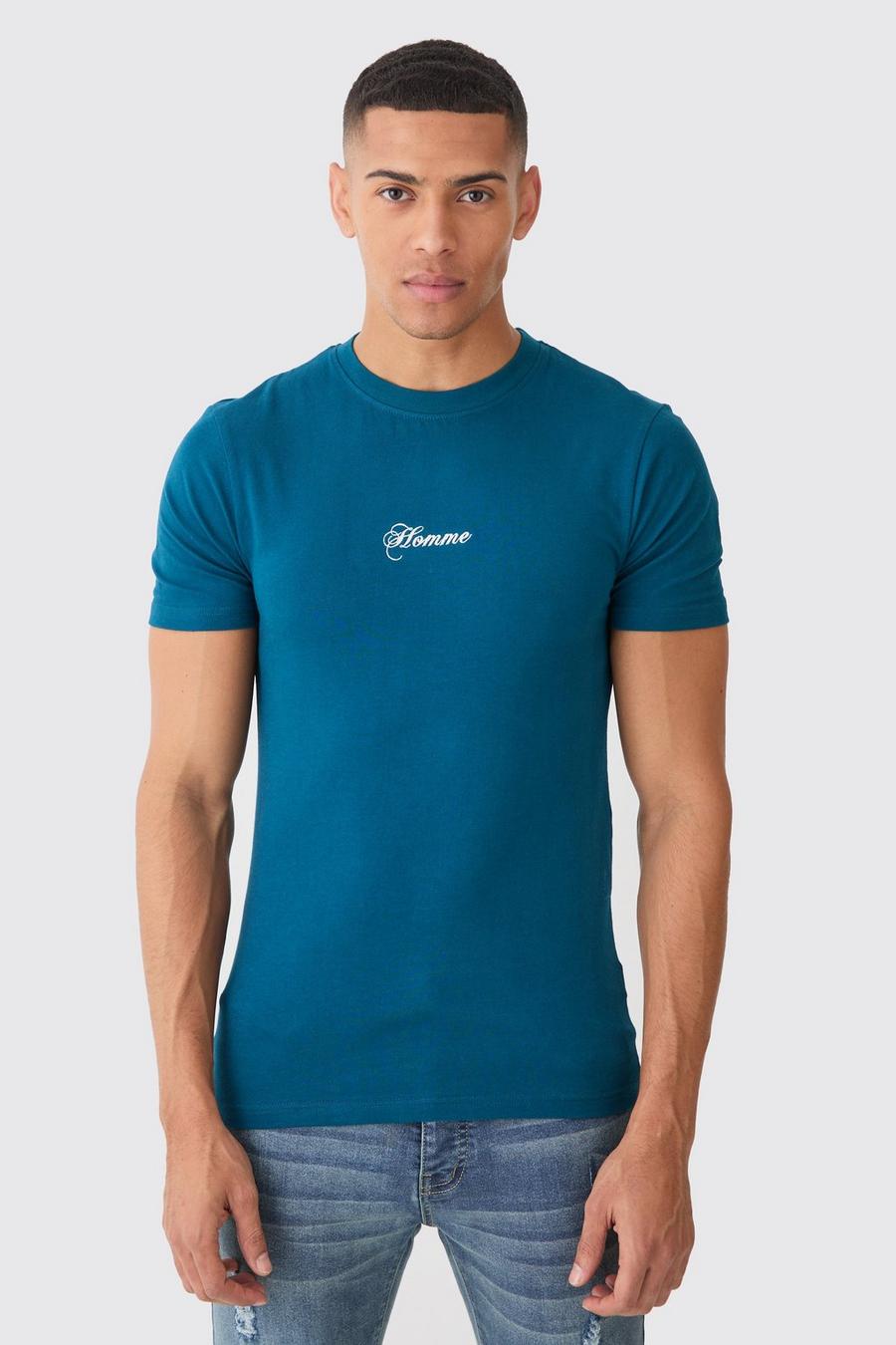 Ink blue Muscle Fit Basic Homme T-shirt