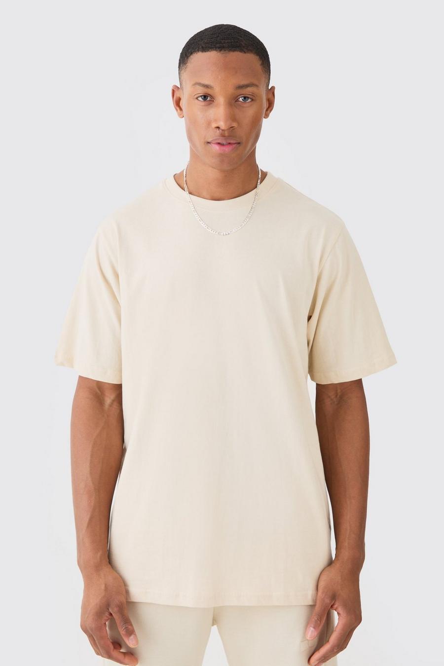 Beige Basic T-shirt med rund hals image number 1