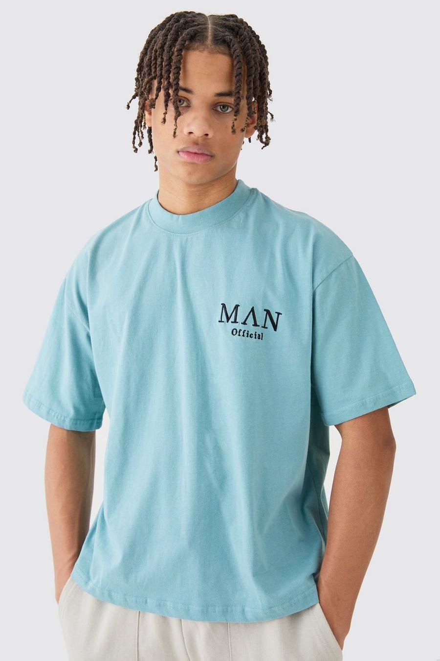 Teal Man Oversized Boxy T-Shirt Met Brede Nek image number 1