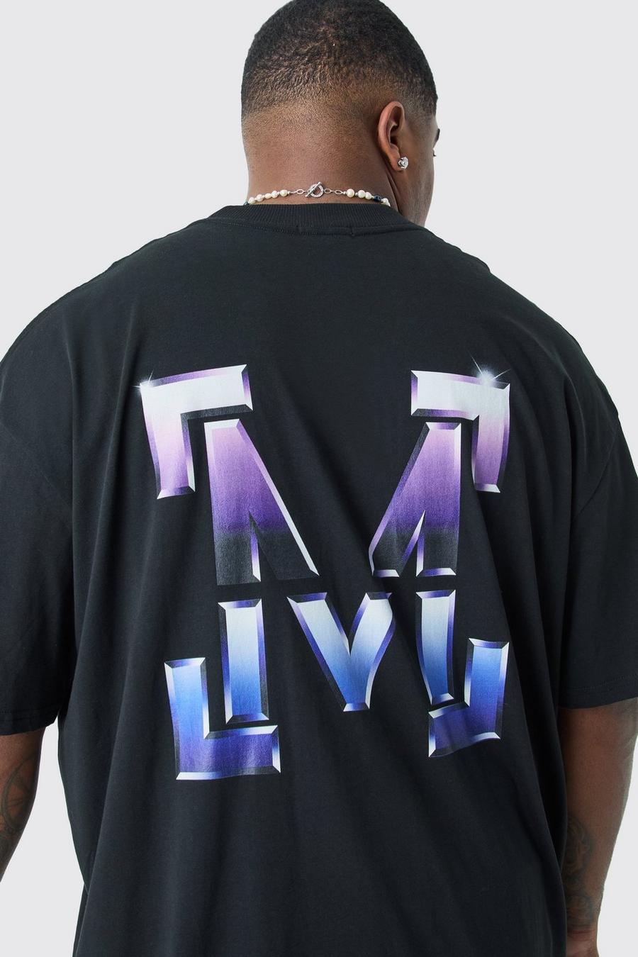 Camiseta Plus oversize con estampado gráfico M, Black image number 1