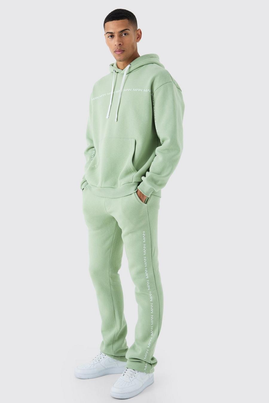 Green Oversized Man Dash Stacked Flared Tracksuit image number 1