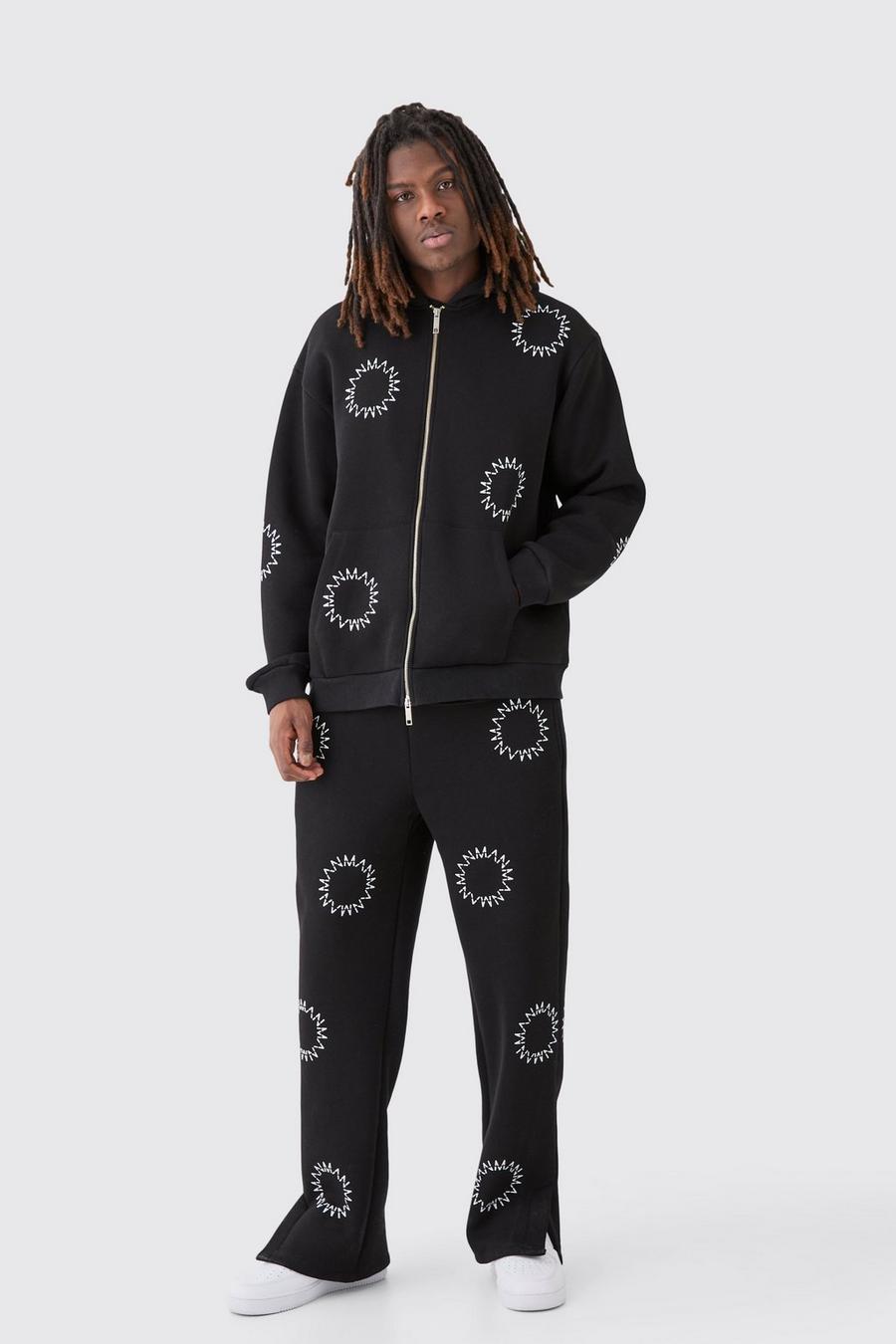 Black Oversized Zip Through Man Dash Split Hem Tracksuit