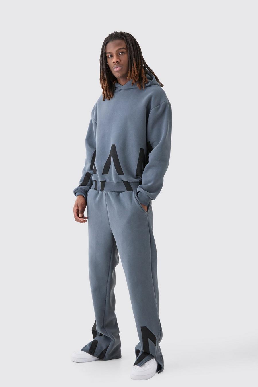 Kastiger Oversize Man Dash Trainingsanzug mit geteiltem Saum, Charcoal image number 1