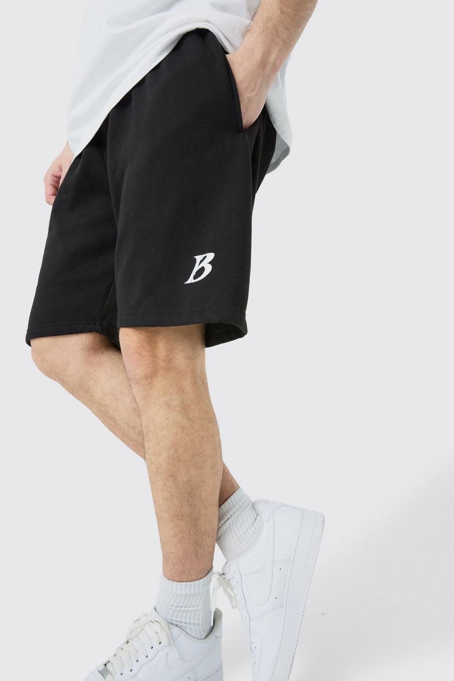 Pantaloncini comodi Plus Size neri con grafica, Black image number 1