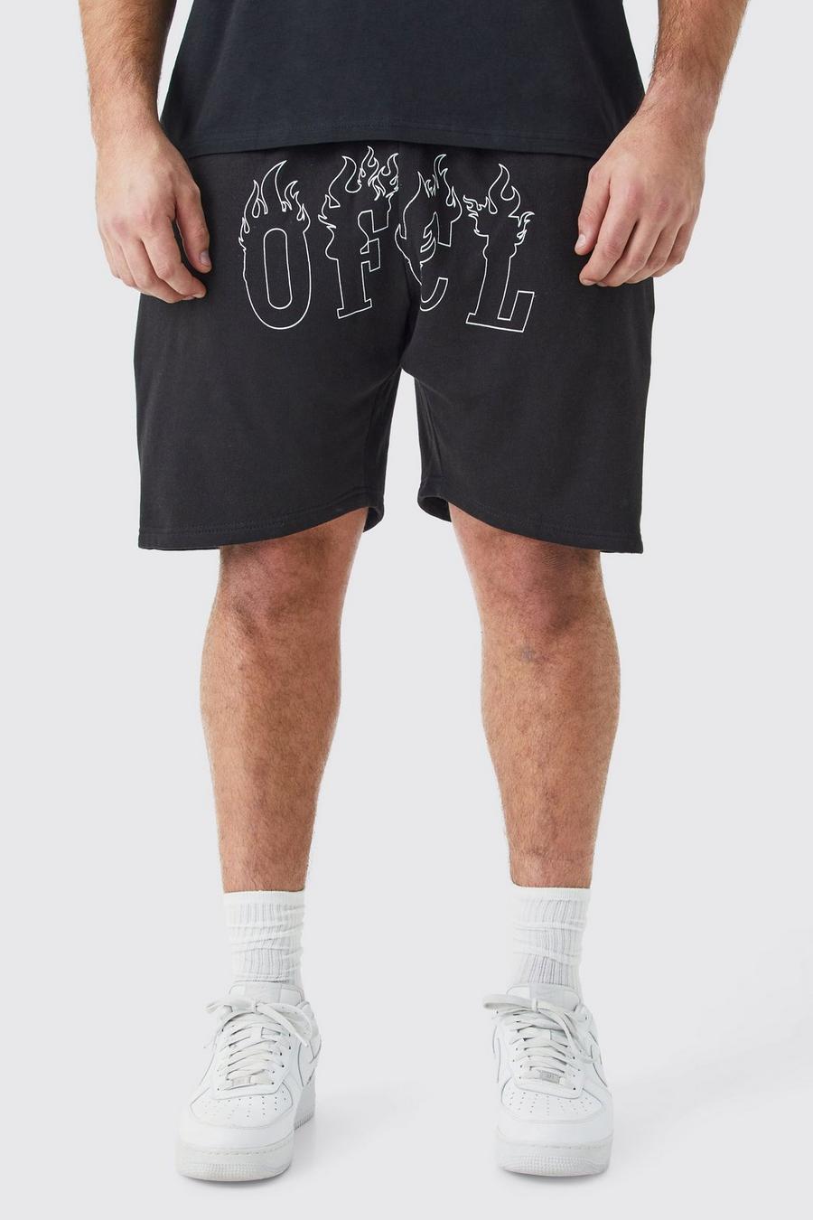 Plus lockere Ofcl Shorts mit Flammen-Print, Black image number 1