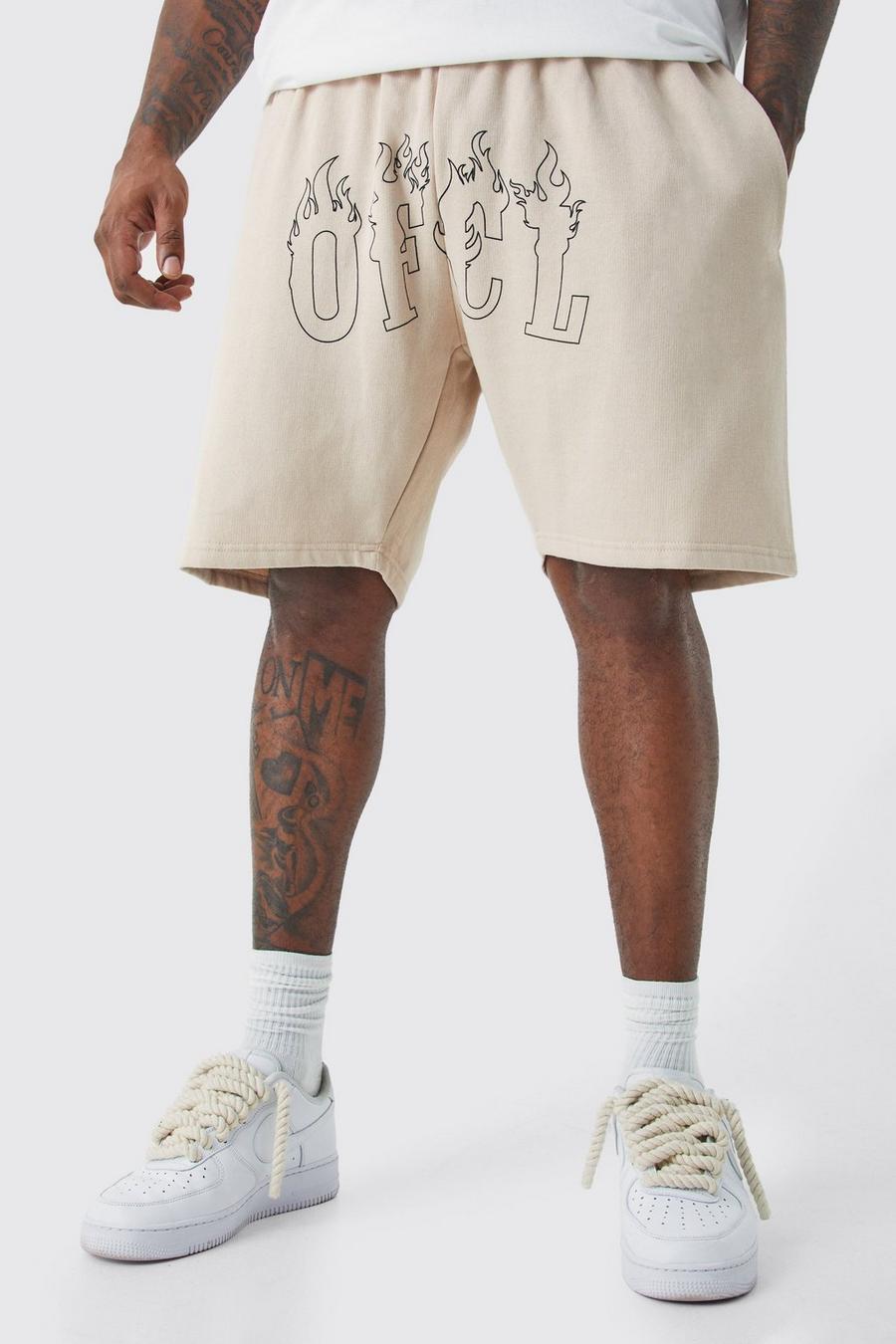 Pantaloncini comodi Plus Size Ofcl con fiamme color sabbia, Sand image number 1