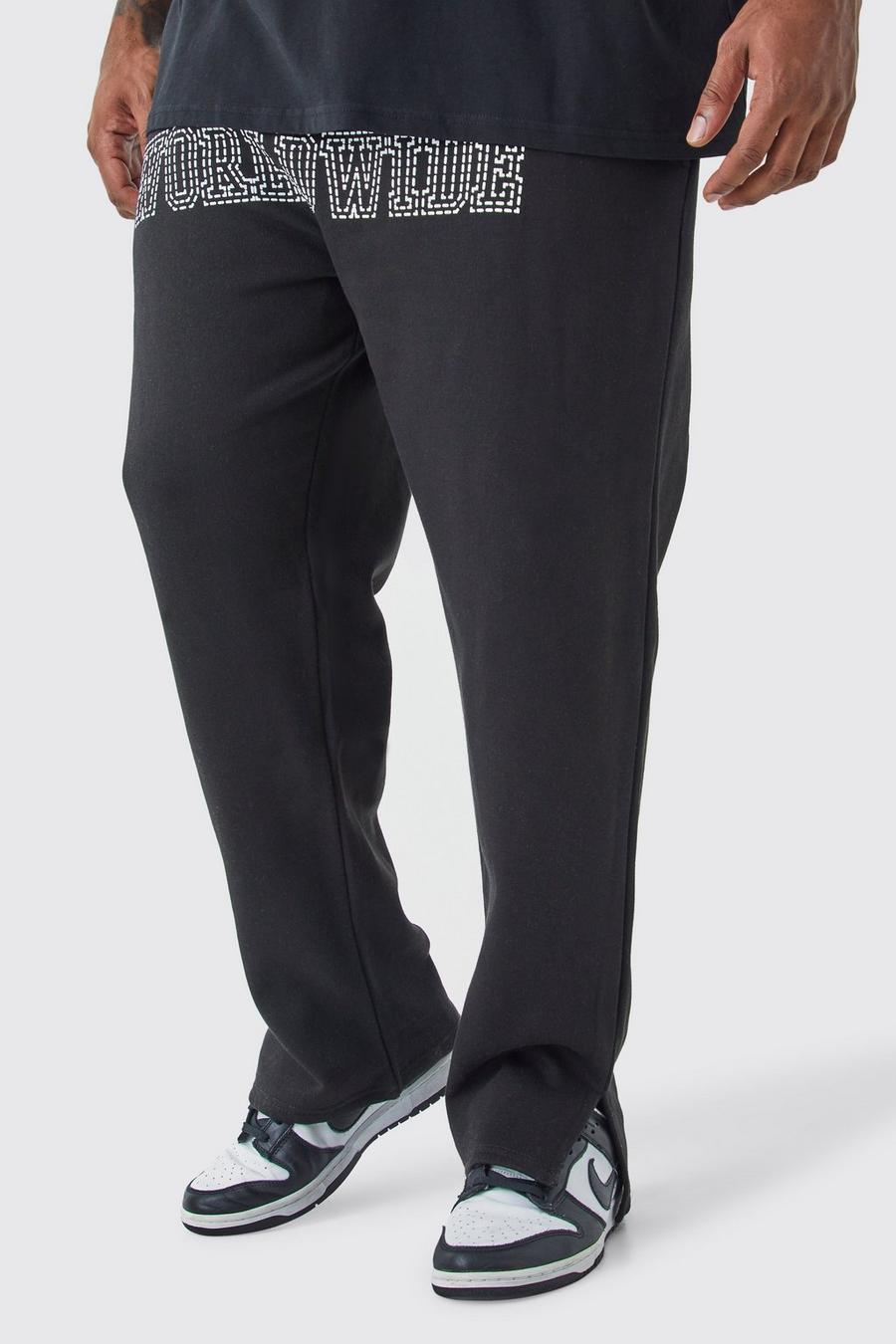 Pantaloni tuta Plus Size Worldwide neri con spacco sul fondo, Black image number 1