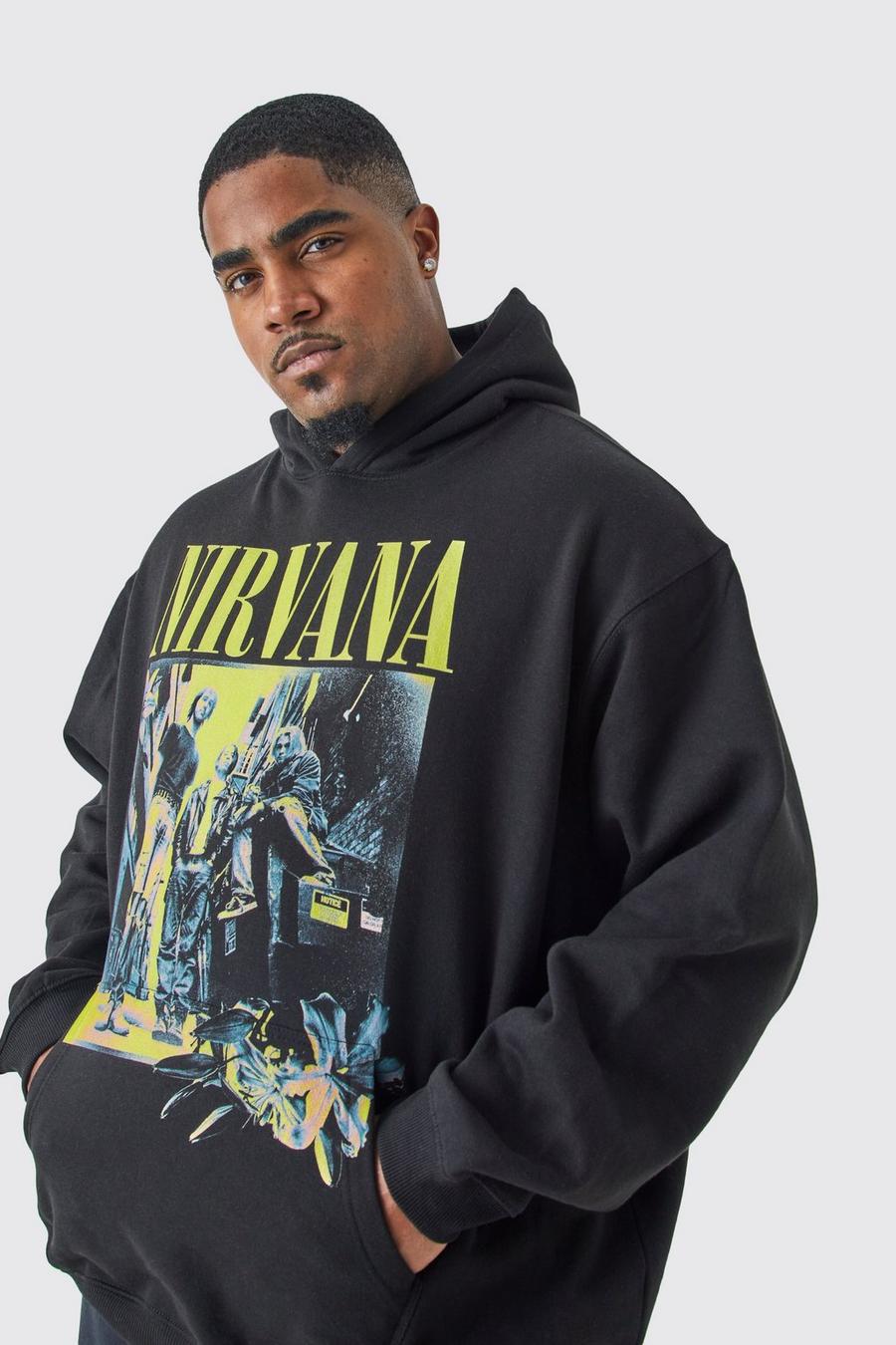Felpa Plus Size ufficiale Nirvana con cappuccio, Black
