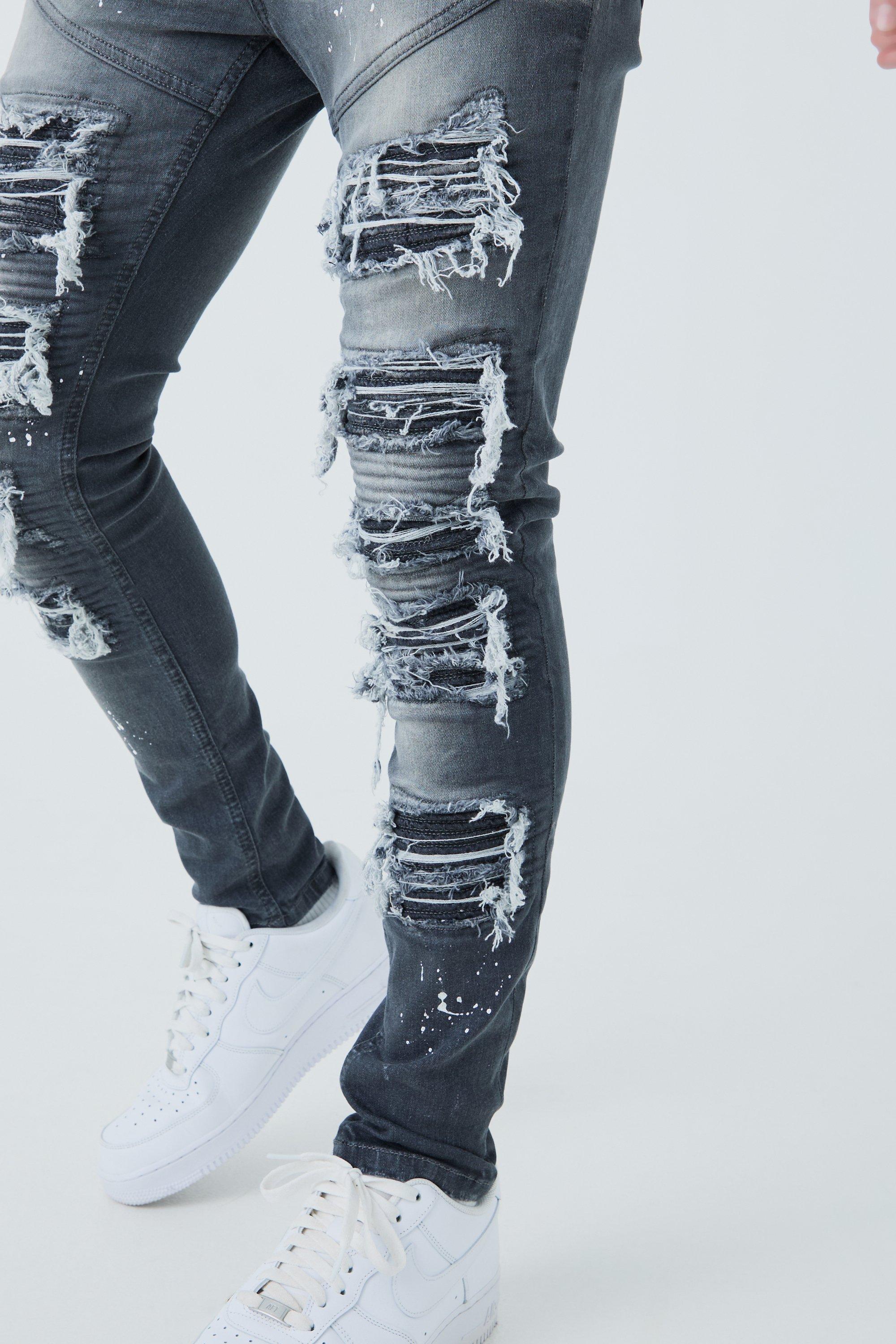 Slim Fit Rip & Repair Paint Splatter Jeans