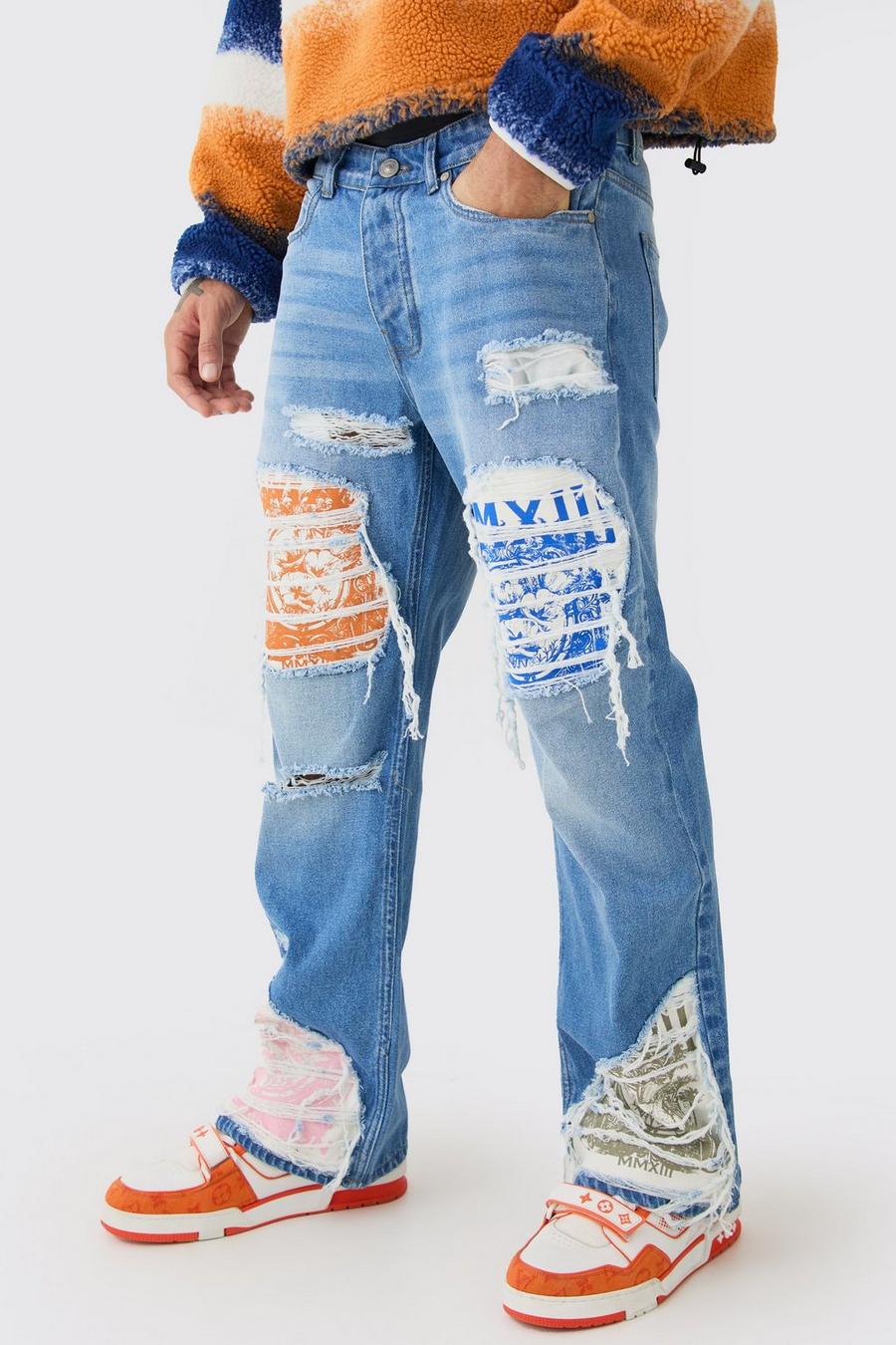 Light blue Loose fit jeans med slitage och applikationer image number 1