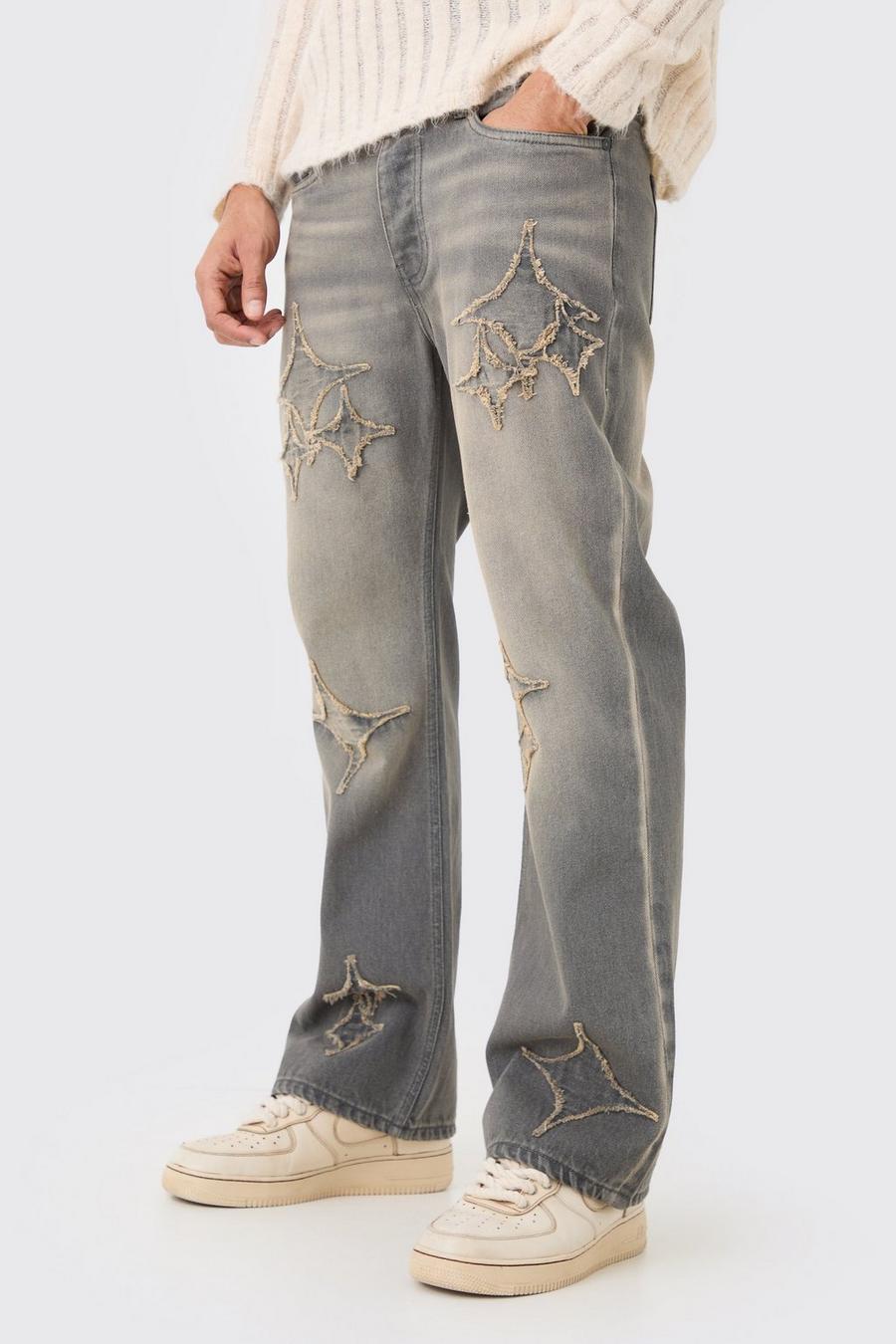Grey Onbewerkte Baggy Jeans Met Wijde Pijpen En Gusset Detail