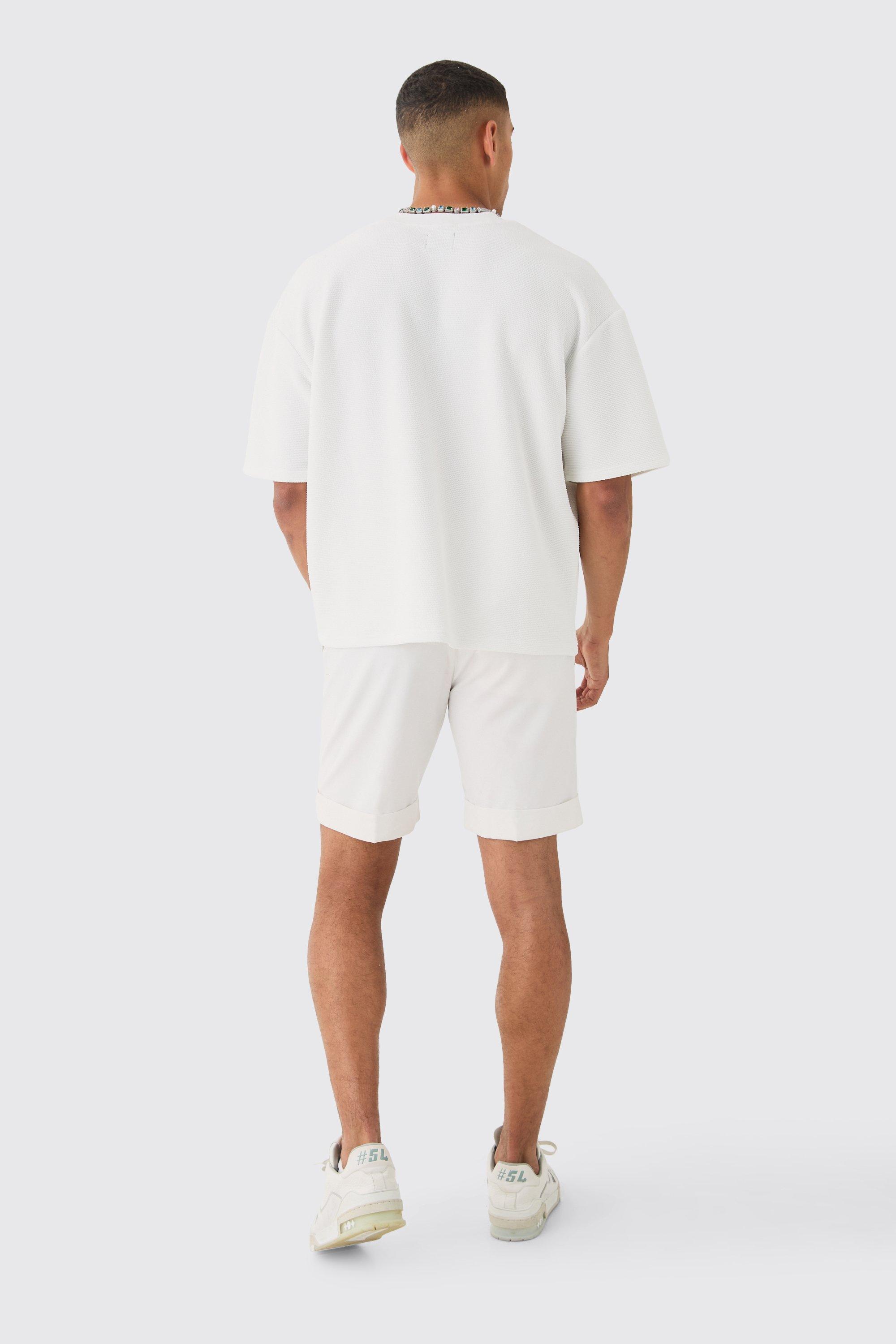 Oversized Boxy Extended Neck Textured T-shirt | boohoo